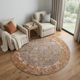 6' Teal And Orange Medallion Round Rug
