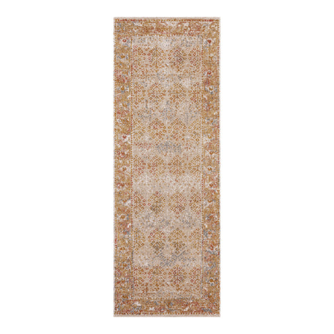 7' Beige Orange And Teal Southwestern Runner Rug