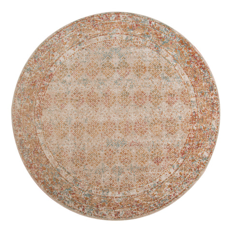 6' Beige And Orange Southwestern Round Rug