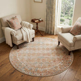 6' Beige Orange And Teal Southwestern Round Rug