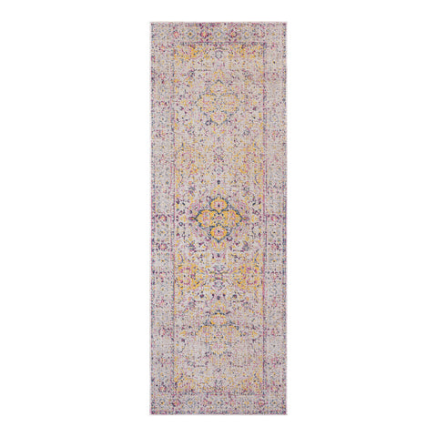 7' Ivory And Yellow Oriental Runner Rug