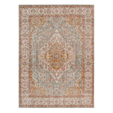 2' X 3' Orange Light Blue And Beige Oriental Area Rug