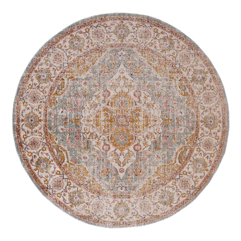 6' Orange Oriental Distressed Round Rug