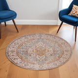 6' Orange Oriental Distressed Round Rug