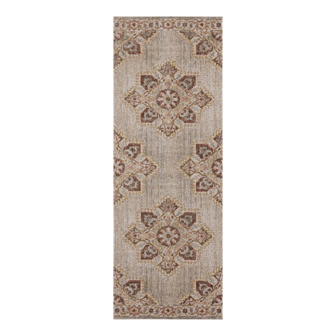 7' Beige Rust And Teal Medallion Runner Rug