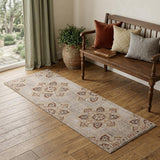 7' Beige Rust And Teal Medallion Runner Rug
