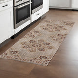 7' Beige Rust And Teal Medallion Runner Rug