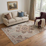 6' X 8' Beige Rust And Teal Medallion Area Rug