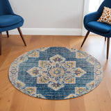 6' Yellow Medallion Round Rug