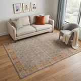 6' X 8' Teal Red And Orange Floral Area Rug