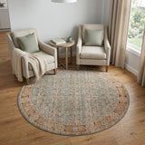 6' Teal Red And Orange Oriental Distressed Round Rug