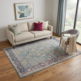 6' X 8' Turquoise And Orange Floral Distressed Area Rug