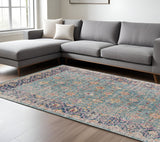 6' X 8' Teal Navy and Orange Floral Power Loom Area Rug
