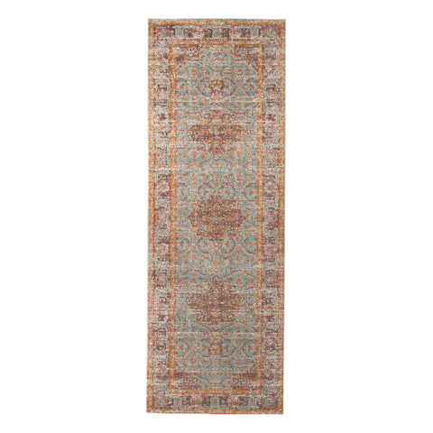 7' Teal Red And Orange Medallion Runner Rug