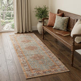 7' Teal Red And Orange Medallion Runner Rug