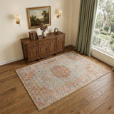 4' X 6' Teal Red And Orange Medallion Area Rug