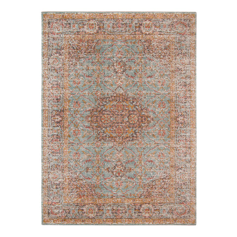 6' X 8' Teal Red and Orange Medallion Power Loom Area Rug