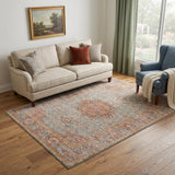 6' X 8' Teal Red And Orange Medallion Area Rug