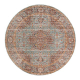 6' Teal Red and Orange Medallion Power Loom Round Rug