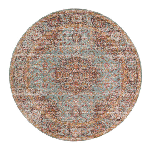 6' Teal Red and Orange Medallion Power Loom Round Rug