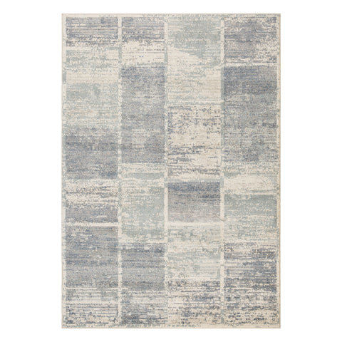 5' X 8' Gray Light Blue And Ivory Geometric Area Rug