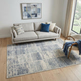 5' X 8' Gray Light Blue And Ivory Geometric Area Rug