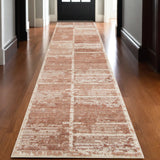 10' Sand And Ivory Geometric Runner Rug