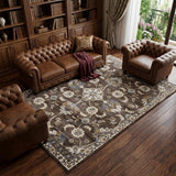 8' X 10' Ivory Blue And Brown Floral Area Rug