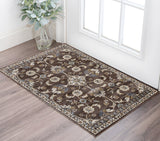 2' X 3' Ivory Orange And Dark Gray Floral Area Rug