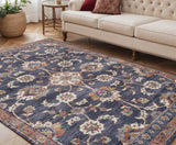 5' X 8' Ivory Orange And Dark Gray Floral Area Rug