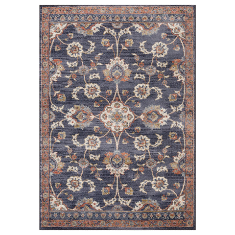 5' X 8' Ivory Orange And Dark Gray Floral Area Rug