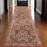 10' Ivory Blue and Orange Floral Power Loom Runner Rug