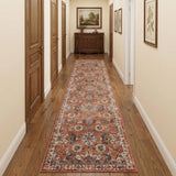 10' Ivory Blue and Orange Floral Power Loom Runner Rug