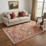 5' X 8' Ivory Blue and Orange Floral Power Loom Area Rug