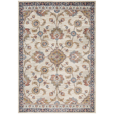 6' X 9' Ivory Tan And Blue Floral Area Rug