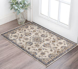 2' X 3' Ivory Charcoal And Blue Floral Area Rug