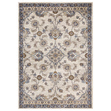 5' X 8' Ivory Charcoal And Blue Floral Area Rug