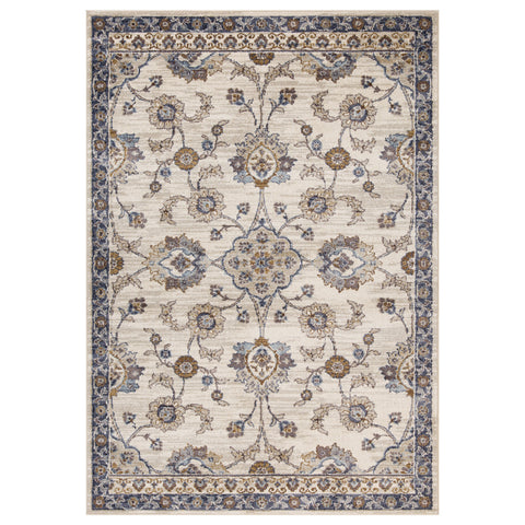 6' X 9' Ivory Charcoal And Blue Floral Area Rug