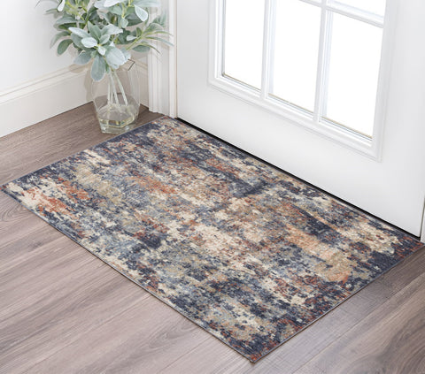 2' X 3' Ivory Orange And Dark Gray Abstract Area Rug