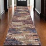 10' Ivory Rust And Blue Abstract Runner Rug
