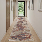 10' Beige Rust And Blue Abstract Runner Rug