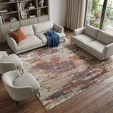 8' X 10' Beige Rust And Blue Abstract Area Rug