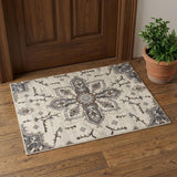 2' X 3' Ivory Gray And Brown Floral Medallion Area Rug