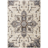 10' Ivory Gray And Black Floral Medallion Runner Rug