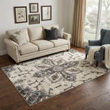 5' X 8' Ivory Gray And Brown Floral Medallion Area Rug
