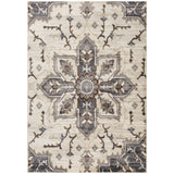 6' X 9' Ivory Gray And Brown Floral Medallion Area Rug