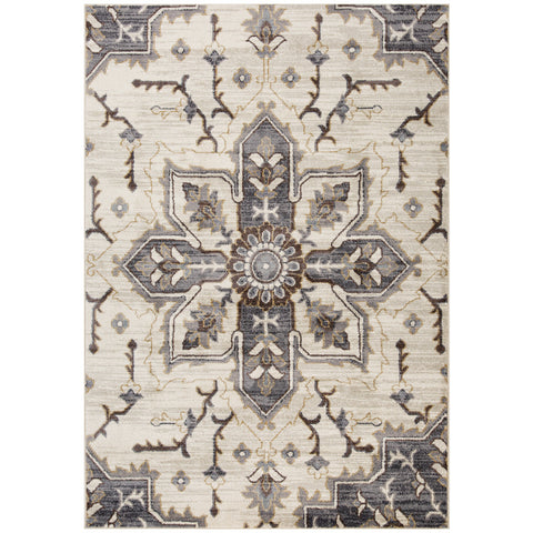 6' X 9' Ivory Gray And Brown Floral Medallion Area Rug