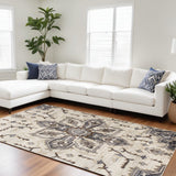 6' X 9' Ivory Gray And Brown Floral Medallion Area Rug