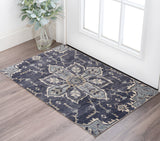 2' X 3' Ivory Gray And Blue Floral Medallion Area Rug