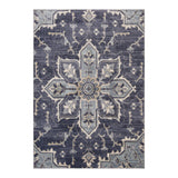 5' X 8' Ivory Gray And Blue Floral Medallion Area Rug